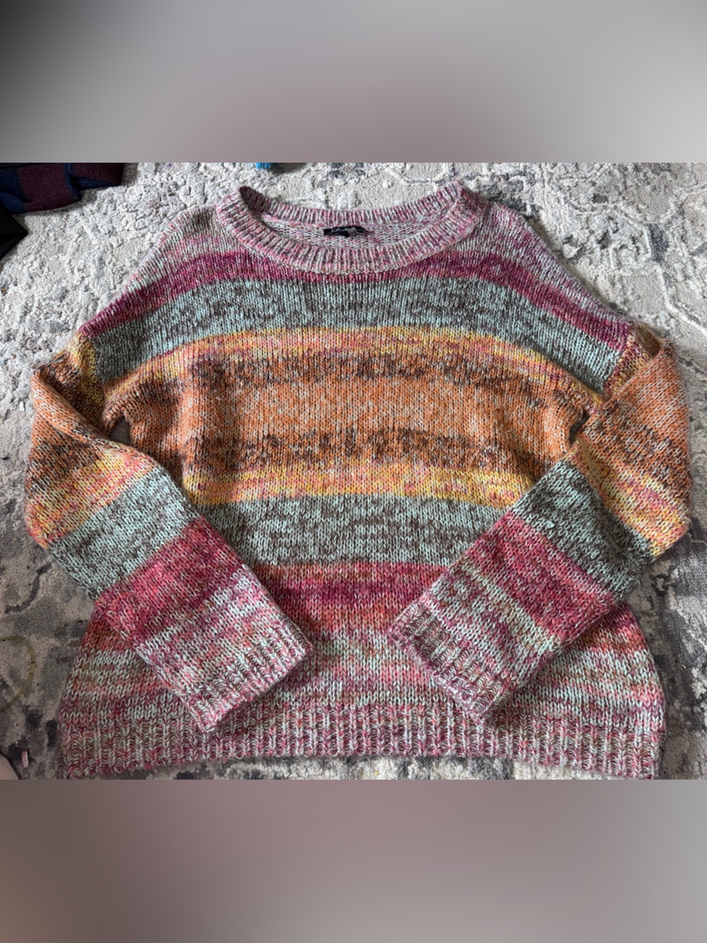 CHARLIE B Multicolor Striped Crewneck Sweater in Pink, Orange & Mint